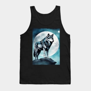 Timber Wolf in Watercolor and Charcoal Tank Top